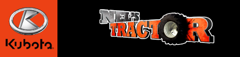 black and orange logo that states Neds Tractor with a tire for the O